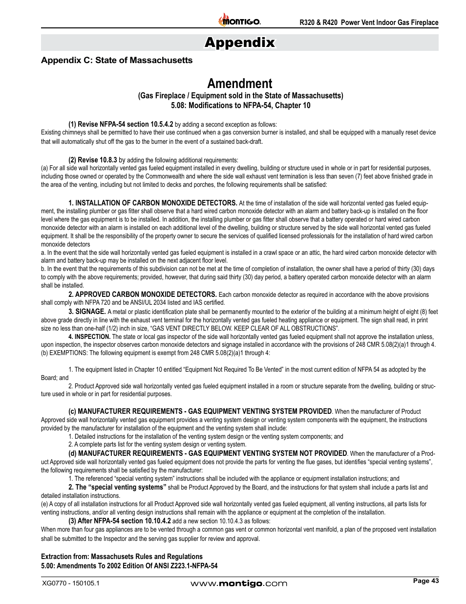 Appendix c: state of massachusetts, Amendment, Appendix | Montigo R320 User Manual | Page 43 / 44