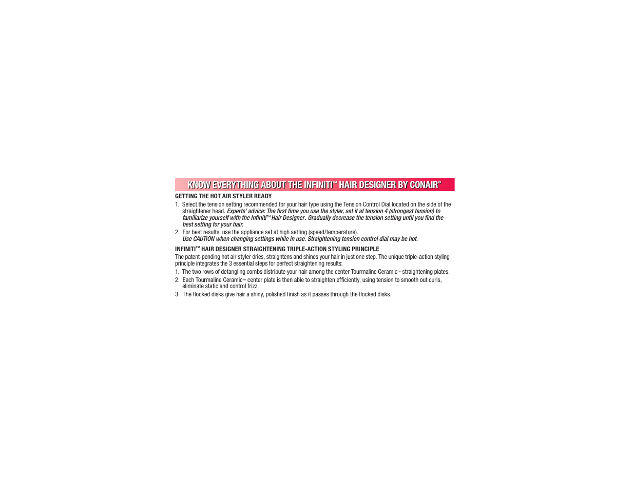 Know everything about the infiniti, Hair designer by conair | Conair BC173 User Manual | Page 12 / 47