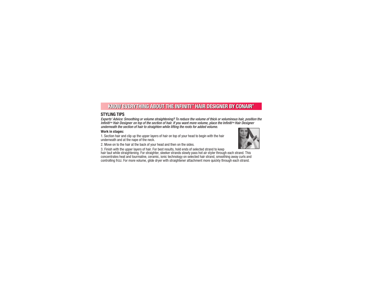 Know everything about the infiniti, Hair designer by conair | Conair BC173 User Manual | Page 13 / 47