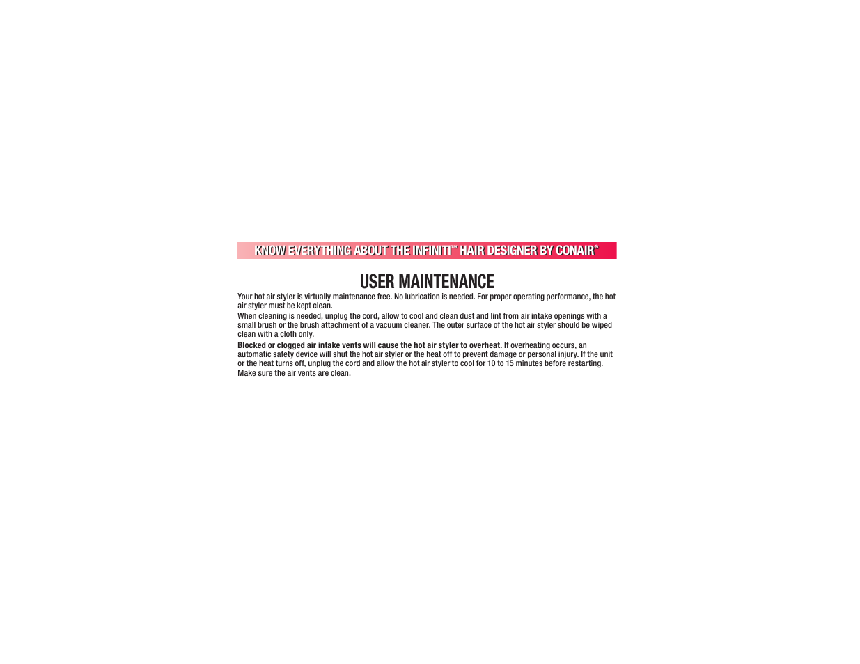 User maintenance | Conair BC173 User Manual | Page 19 / 47