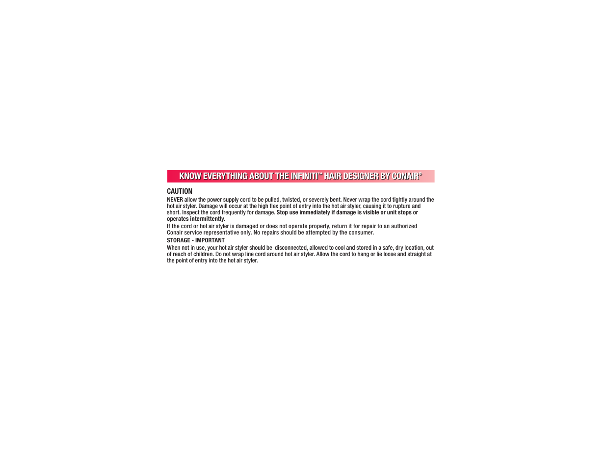 Know everything about the infiniti, Hair designer by conair | Conair BC173 User Manual | Page 20 / 47