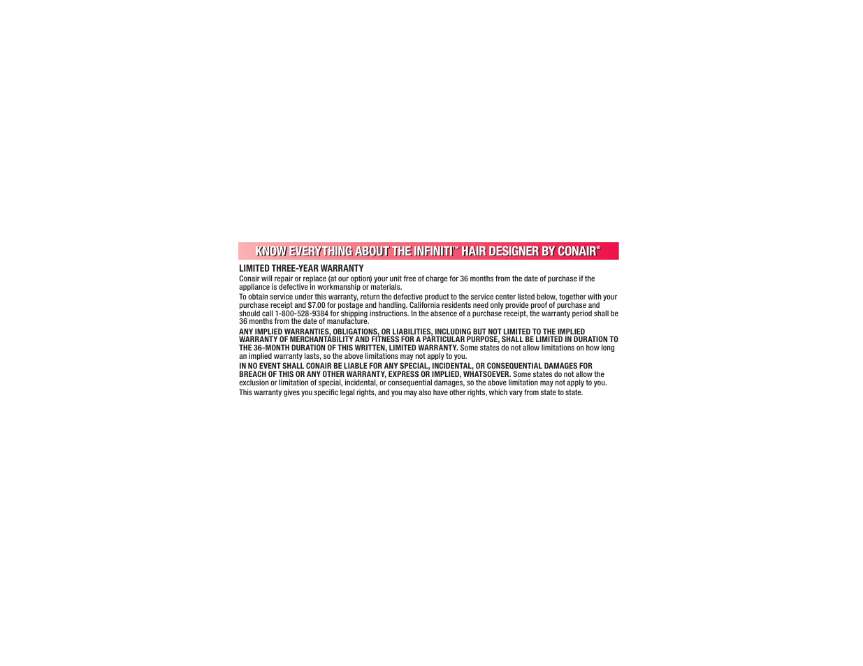Know everything about the infiniti, Hair designer by conair | Conair BC173 User Manual | Page 21 / 47