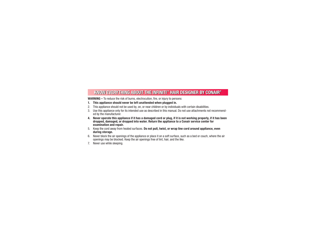 Know everything about the infiniti, Hair designer by conair | Conair BC173 User Manual | Page 3 / 47