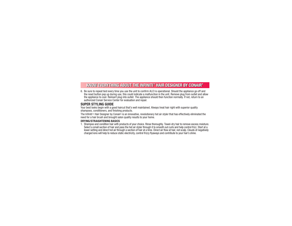 Know everything about the infiniti, Hair designer by conair | Conair BC173 User Manual | Page 7 / 47