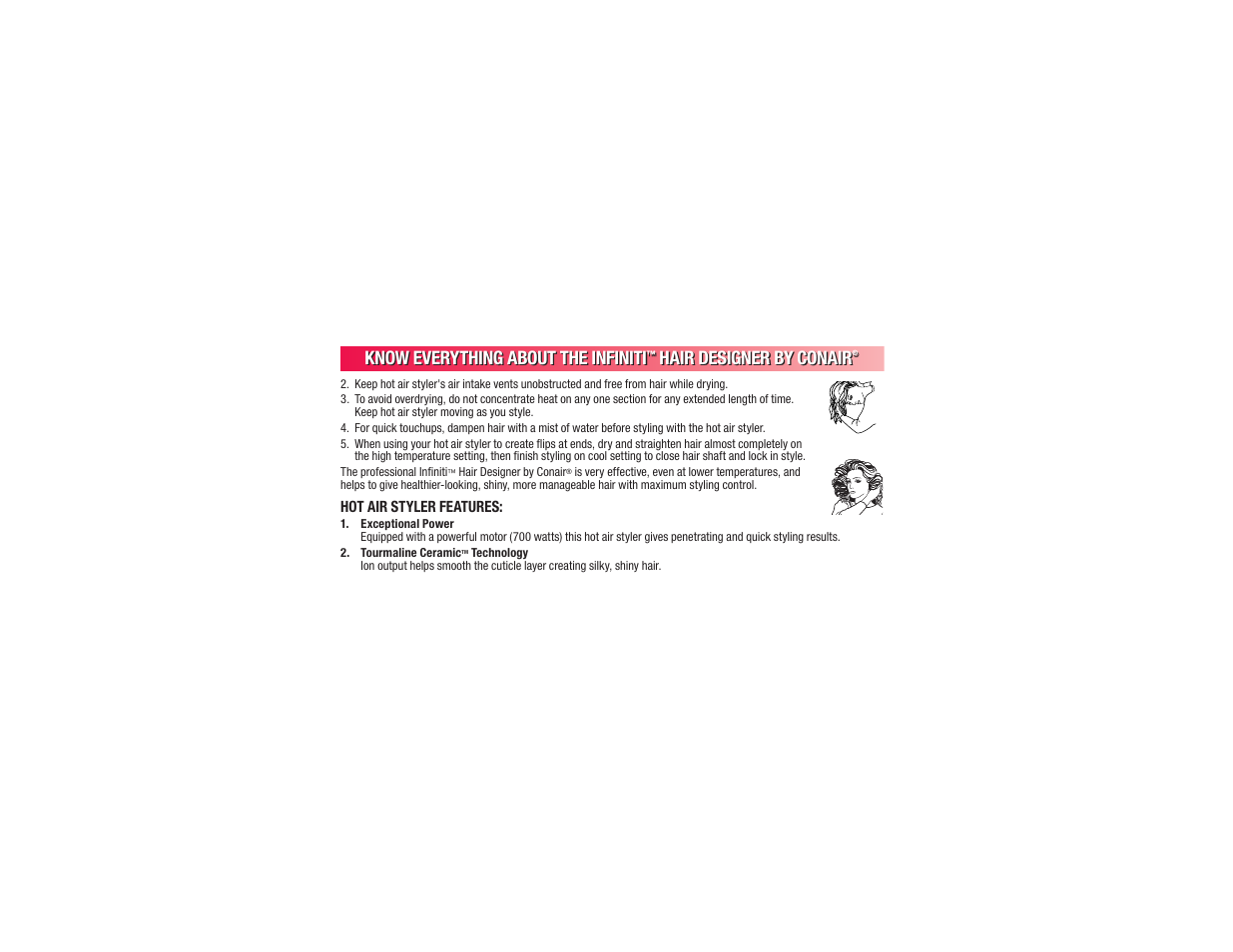 Know everything about the infiniti, Hair designer by conair | Conair BC173 User Manual | Page 8 / 47