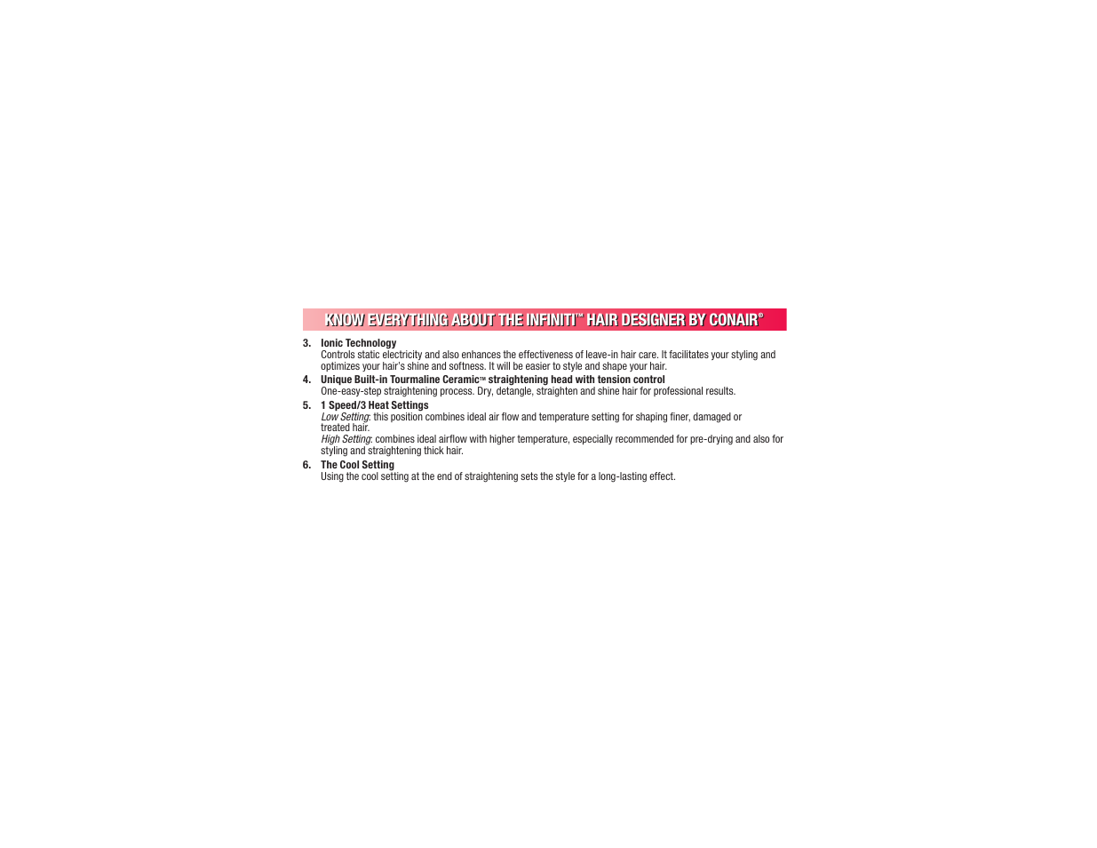 Know everything about the infiniti, Hair designer by conair | Conair BC173 User Manual | Page 9 / 47
