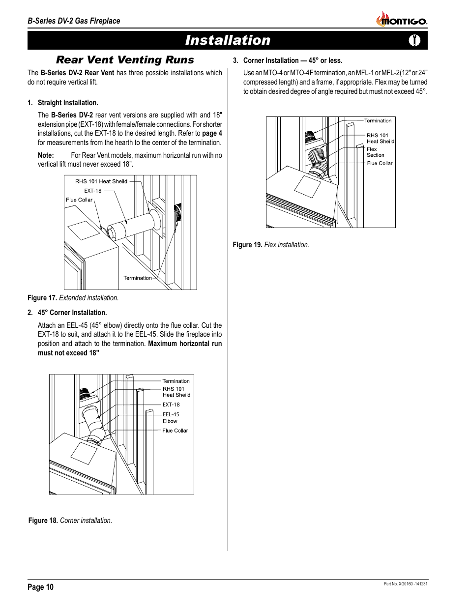 Installation, Rear vent venting runs | Montigo B34DV User Manual | Page 10 / 26