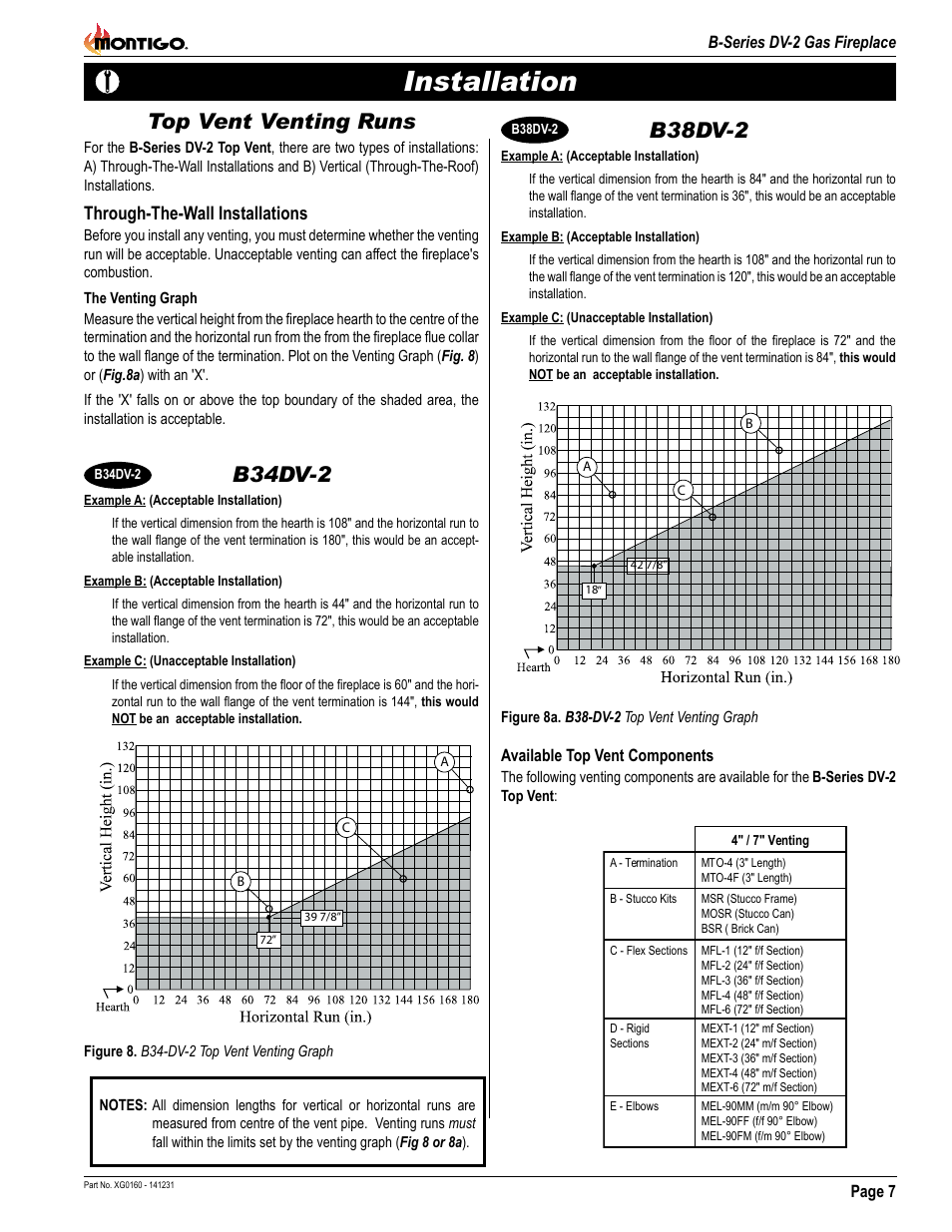 Installation, Top vent venting runs, B34dv-2 | B38dv-2, Through-the-wall installations | Montigo B34DV User Manual | Page 7 / 26