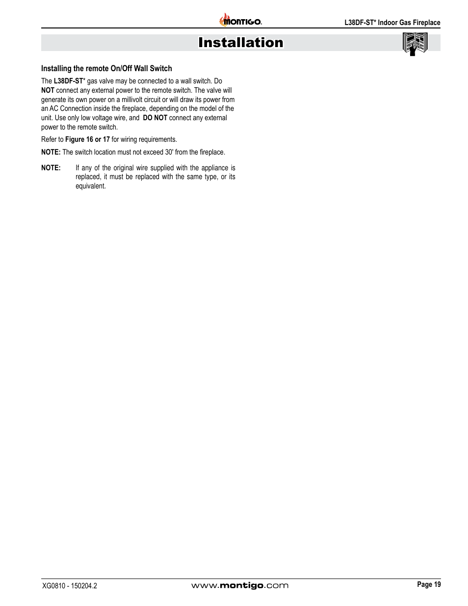 Installation | Montigo L38DF-ST User Manual | Page 19 / 34