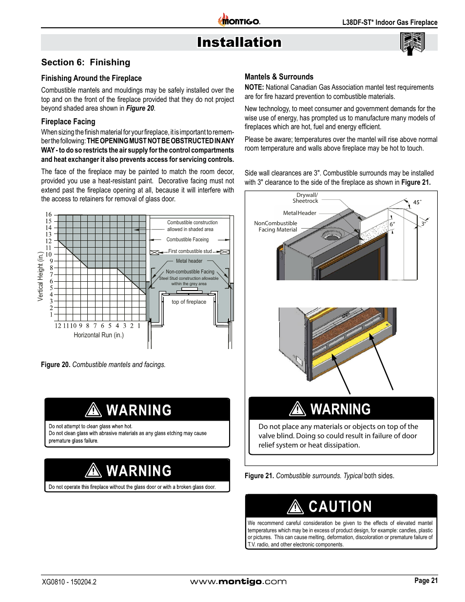 Section 6: finishing, Caution, Warning | Installation | Montigo L38DF-ST User Manual | Page 21 / 34