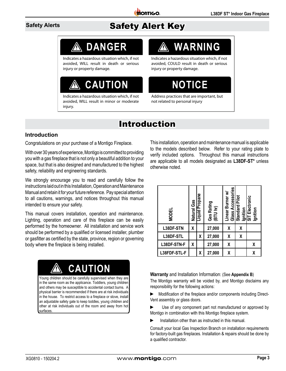 Safety alerts, Introduction, Danger warning caution notice | Caution, Safety alert key introduction | Montigo L38DF-ST User Manual | Page 3 / 34