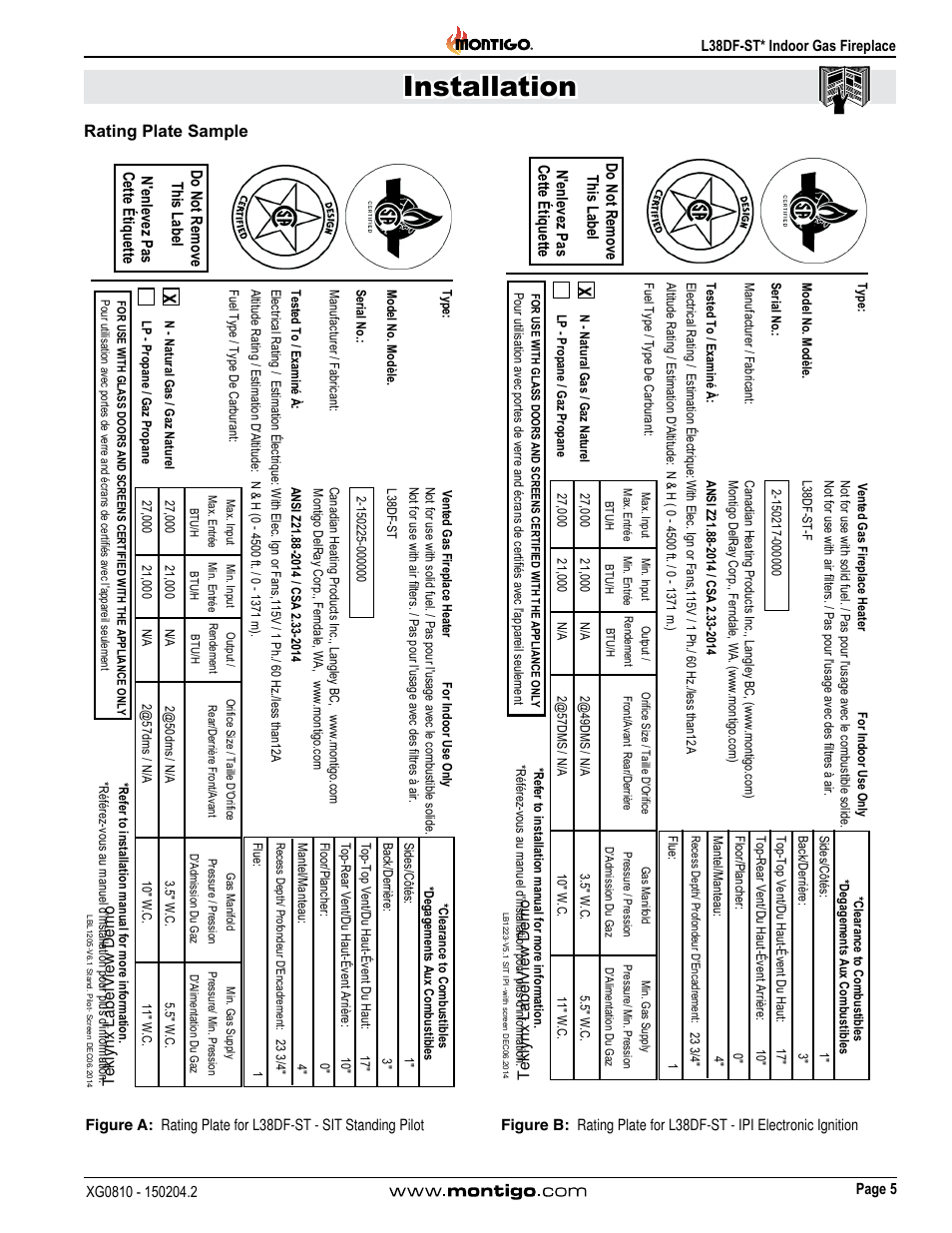 Rating plate sample, Installation | Montigo L38DF-ST User Manual | Page 5 / 34