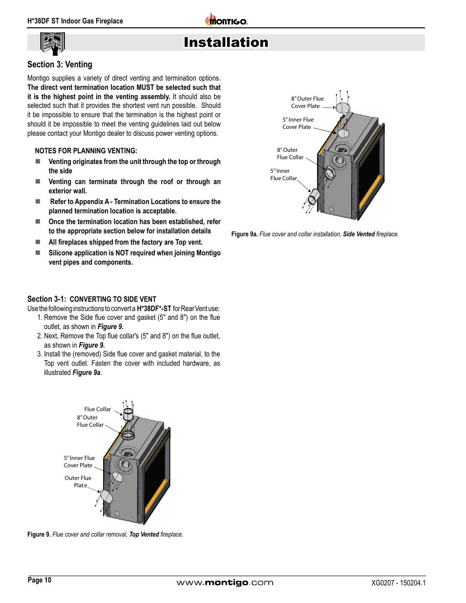 Section 3: venting, Installation | Montigo H38DF ST User Manual | Page 10 / 38