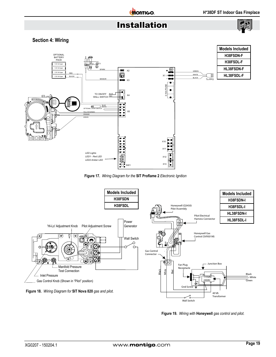 Section 4: wiring, Installation, Models included | H38fsdn h38fsdl | Montigo H38DF ST User Manual | Page 19 / 38