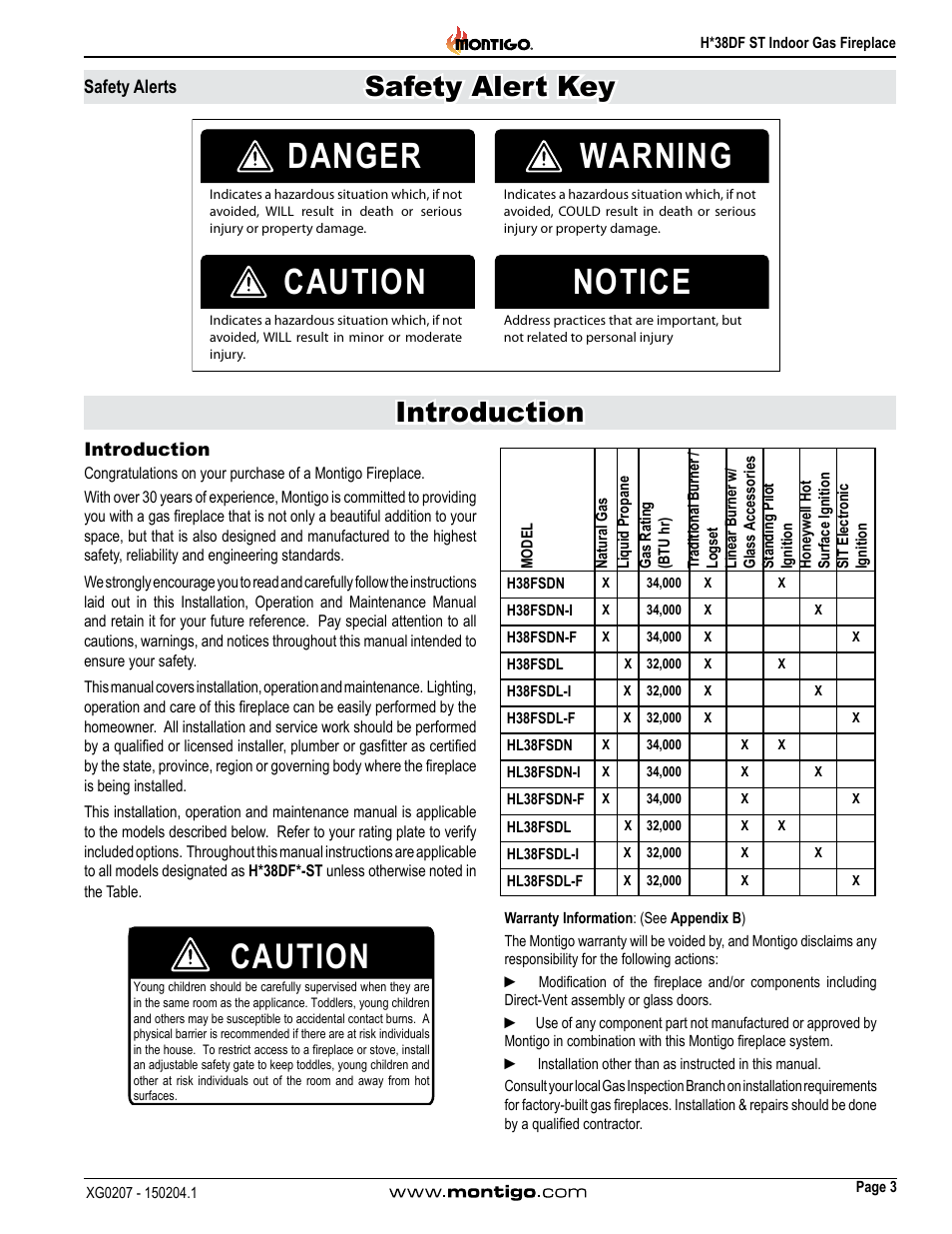 Safety alerts, Introduction, Danger warning caution notice | Caution, Safety alert key introduction | Montigo H38DF ST User Manual | Page 3 / 38