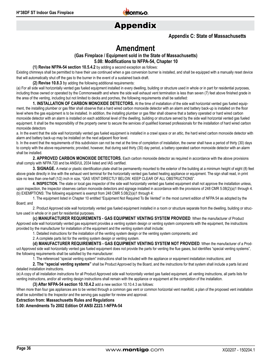 Appendix c: state of massachusetts, Appendix, Amendment | Montigo H38DF ST User Manual | Page 36 / 38