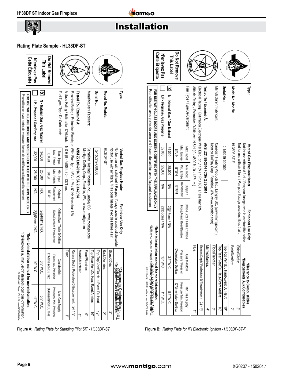 Rating plate sample - hl38df-st, Installation | Montigo H38DF ST User Manual | Page 6 / 38