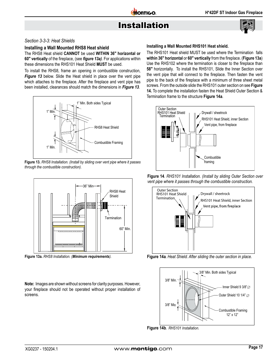 Section 3-3-3: heat shields, Installation | Montigo H42DF ST User Manual | Page 17 / 36