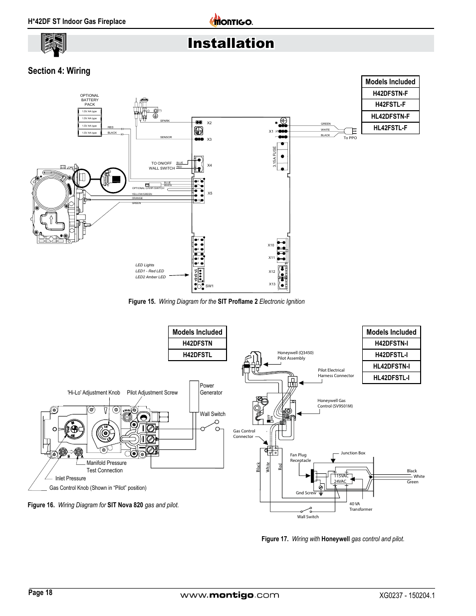 Section 4: wiring, Installation, Models included | H42dfstn h42dfstl | Montigo H42DF ST User Manual | Page 18 / 36