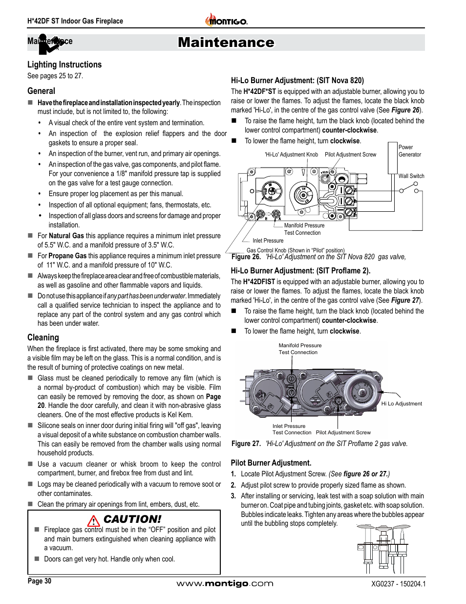 Maintenance, Lighting instructions, General | Cleaning, Caution | Montigo H42DF ST User Manual | Page 30 / 36