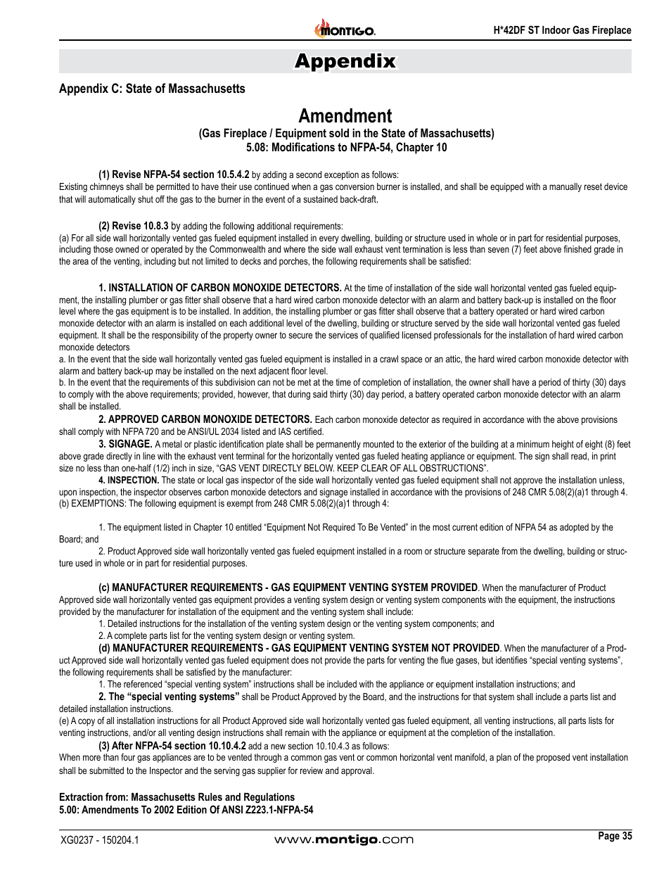 Appendix c: state of massachusetts, Appendix, Amendment | Montigo H42DF ST User Manual | Page 35 / 36