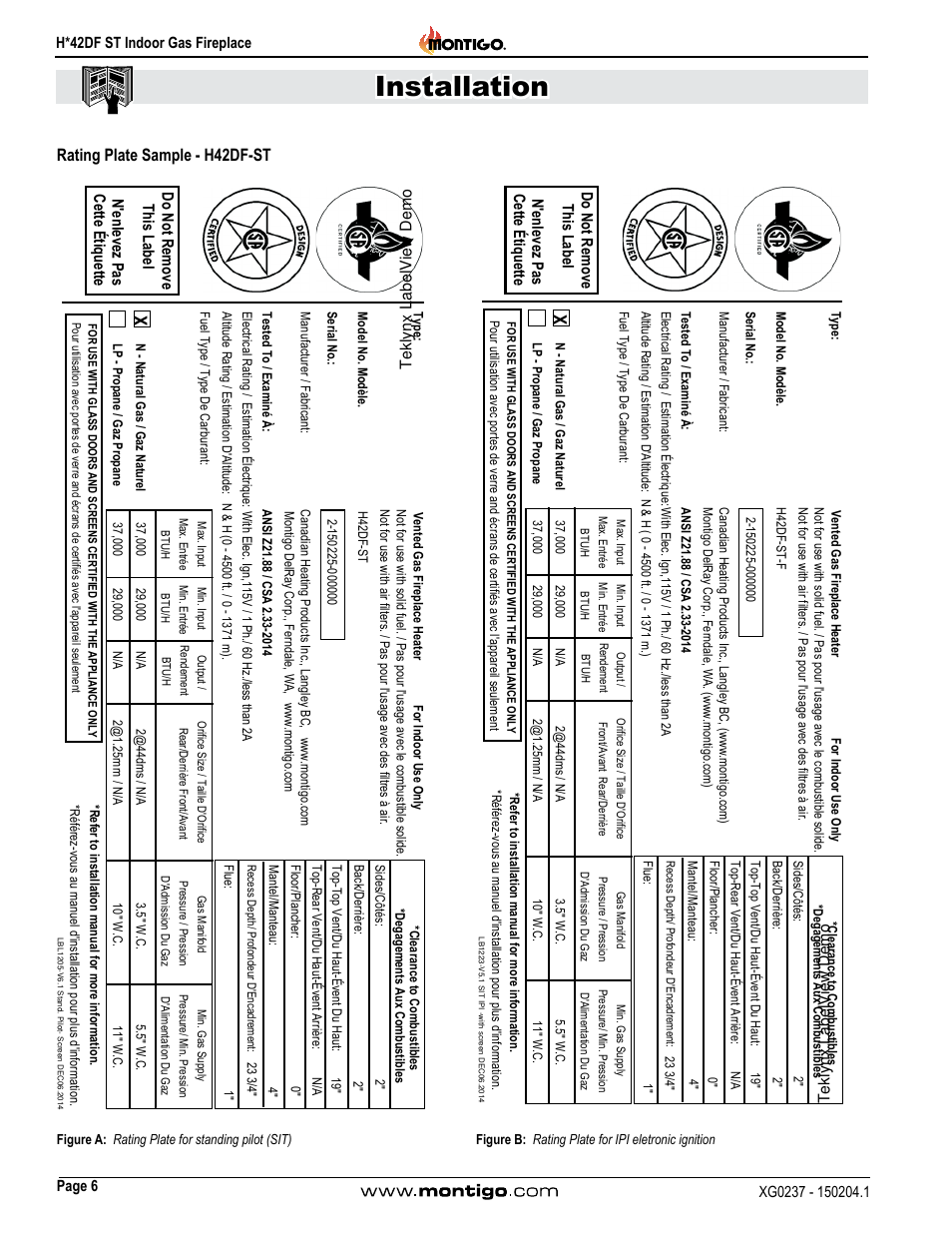 Rating plate sample - h42df-st, Installation | Montigo H42DF ST User Manual | Page 6 / 36