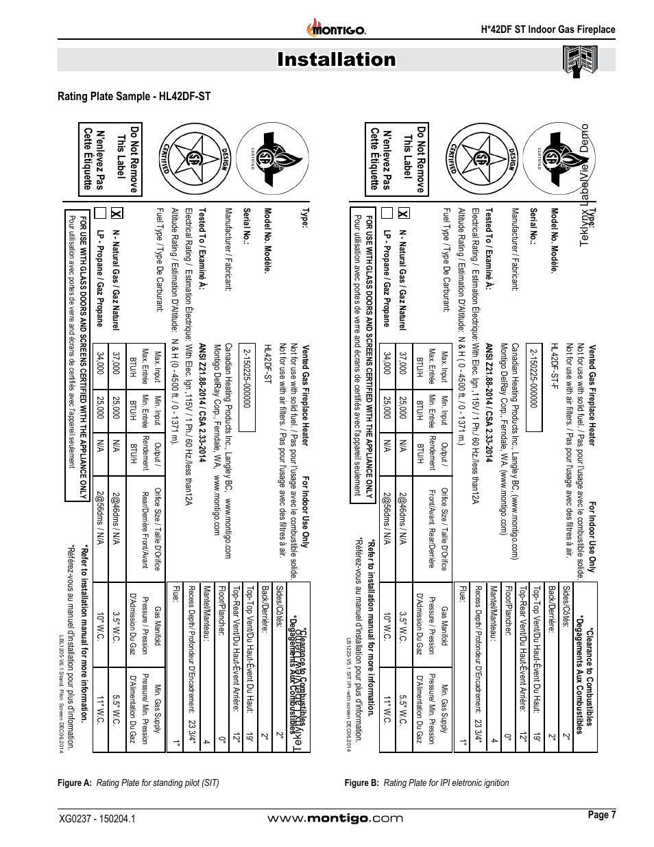 Rating plate sample - hl42df-st, Installation | Montigo H42DF ST User Manual | Page 7 / 36