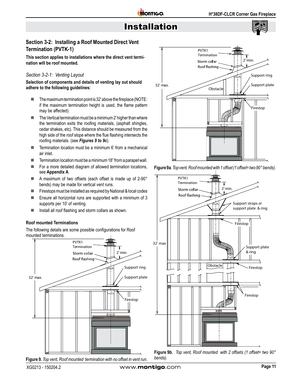 Section 3-2-1: venting layout, Installation | Montigo H38DF-CLCR User Manual | Page 11 / 38