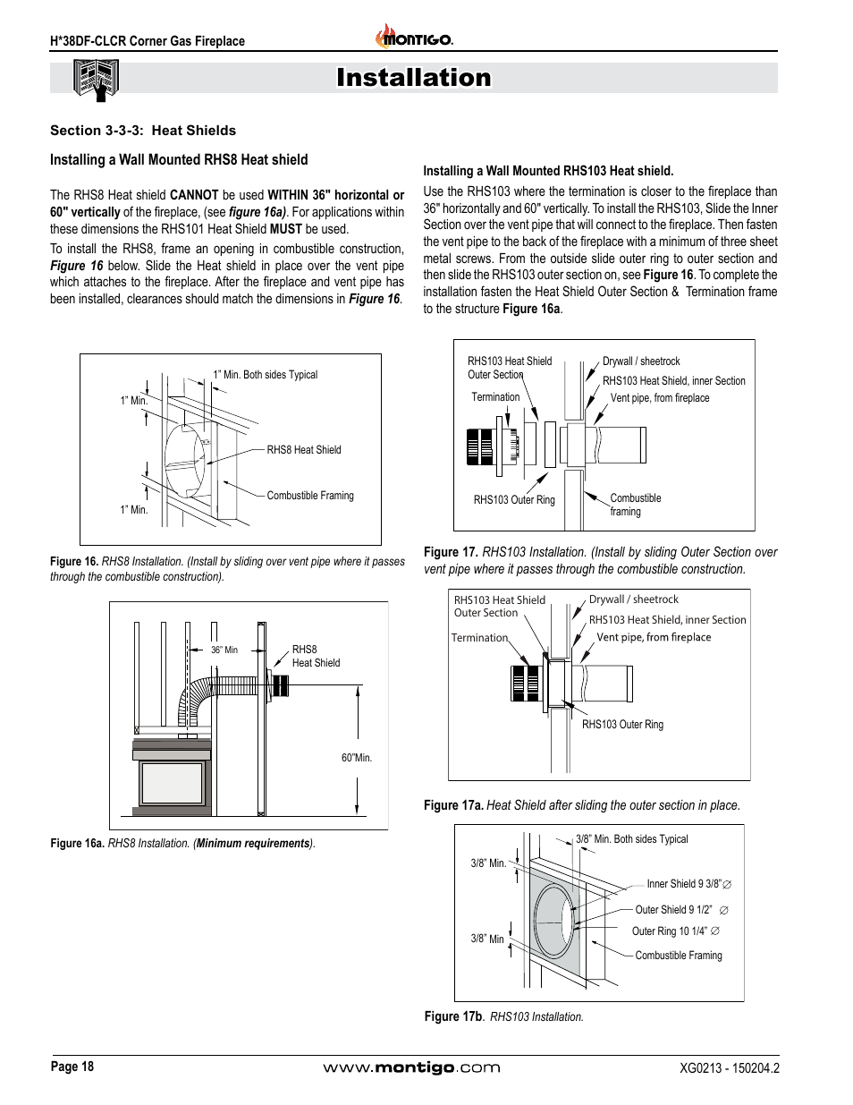 Section 3-3-3: heat shields, Installation | Montigo H38DF-CLCR User Manual | Page 18 / 38