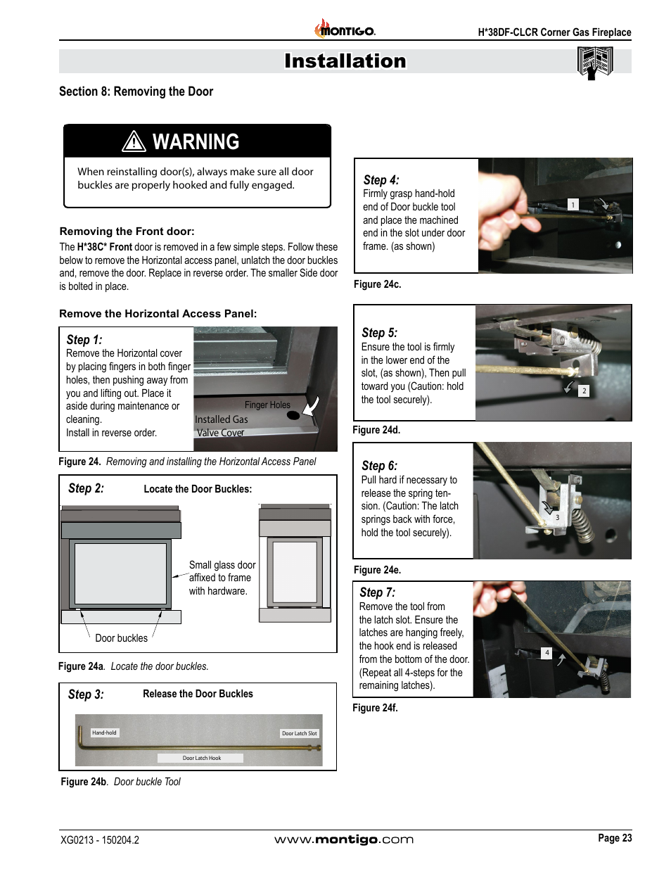 Warning, Installation | Montigo H38DF-CLCR User Manual | Page 23 / 38