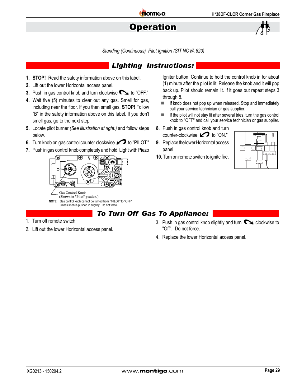 Operation, Lighting instructions | Montigo H38DF-CLCR User Manual | Page 29 / 38