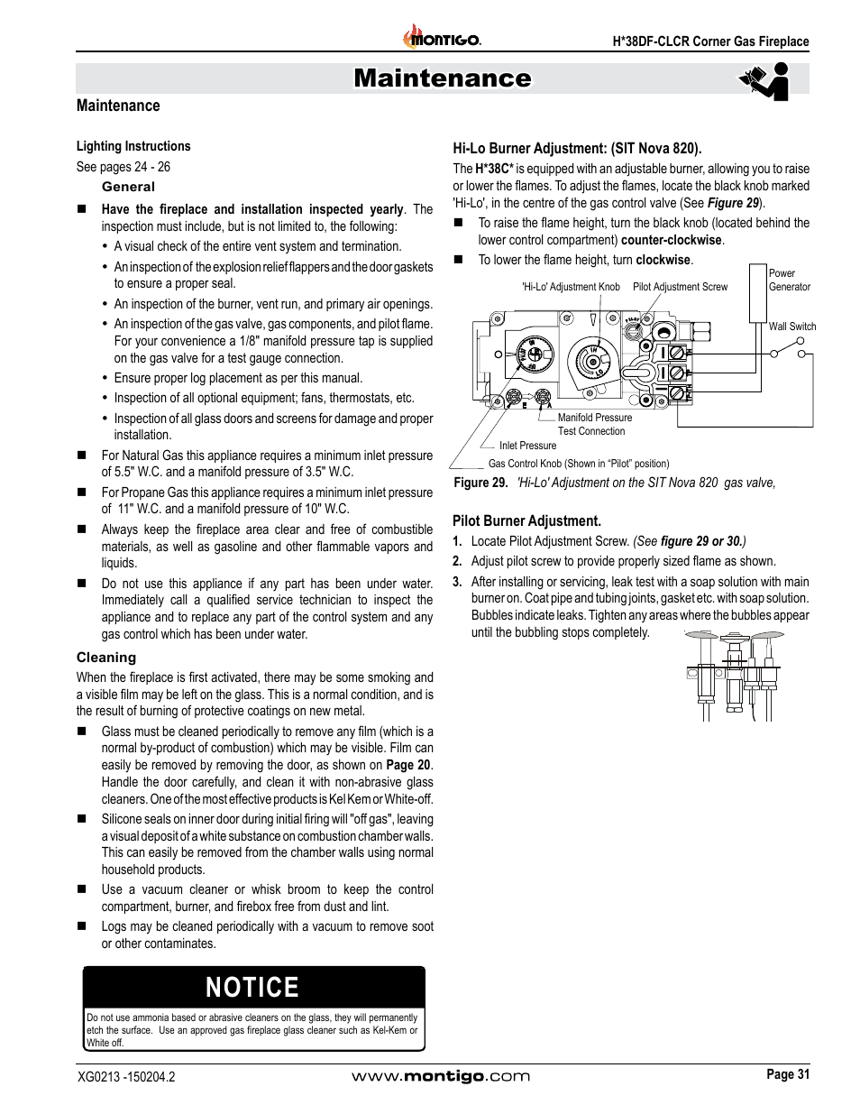 Notice, Maintenance | Montigo H38DF-CLCR User Manual | Page 31 / 38