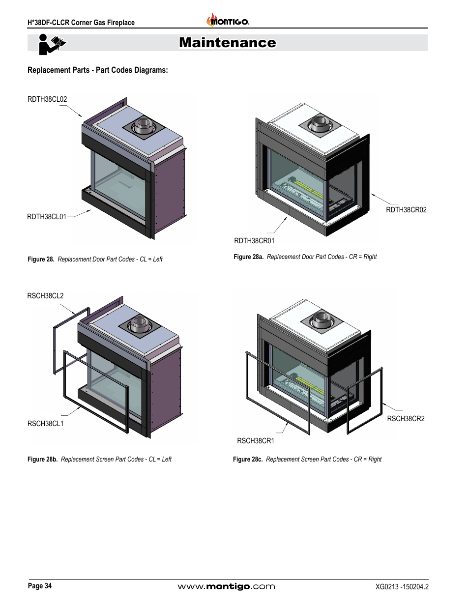 Replacement parts - part codes diagrams, Maintenance | Montigo H38DF-CLCR User Manual | Page 34 / 38