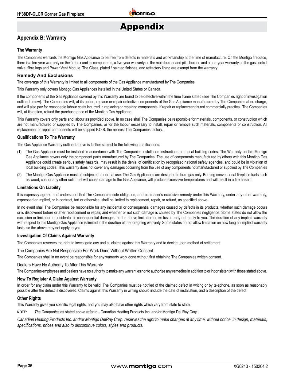 Appendix | Montigo H38DF-CLCR User Manual | Page 36 / 38