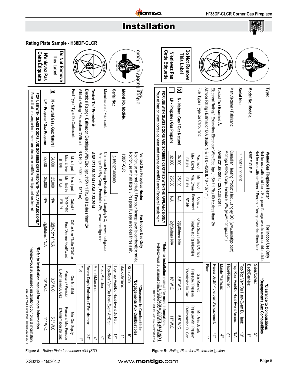 Rating plate sample - h38df-clcr, Installation | Montigo H38DF-CLCR User Manual | Page 5 / 38