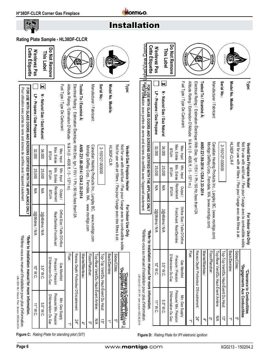 Rating plate sample - hl38df-clcr, Installation | Montigo H38DF-CLCR User Manual | Page 6 / 38