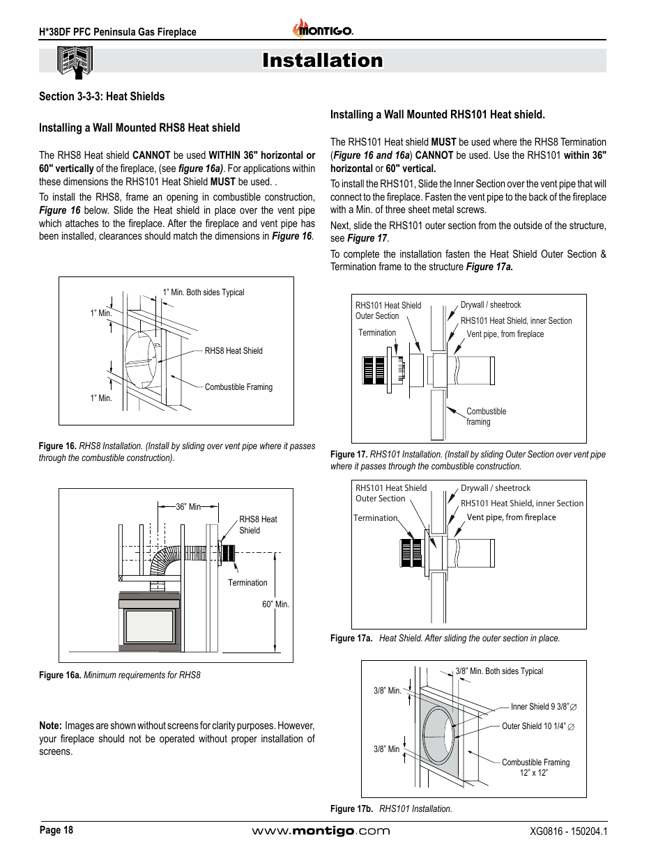 Section 3-3-3: heat shields, Installation | Montigo H38DF PFC User Manual | Page 18 / 38