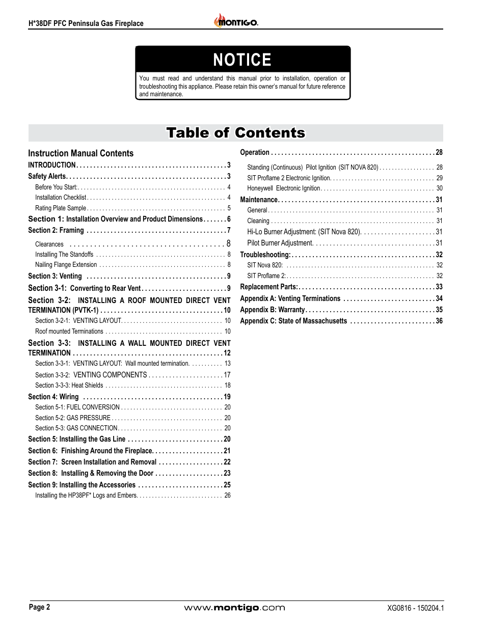 Montigo H38DF PFC User Manual | Page 2 / 38