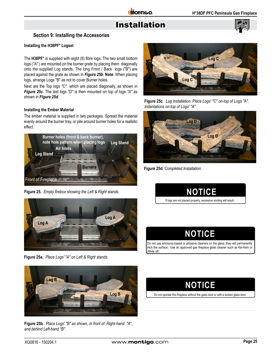 Section 9: installing the accessories, Notice, Installation | Montigo H38DF PFC User Manual | Page 25 / 38
