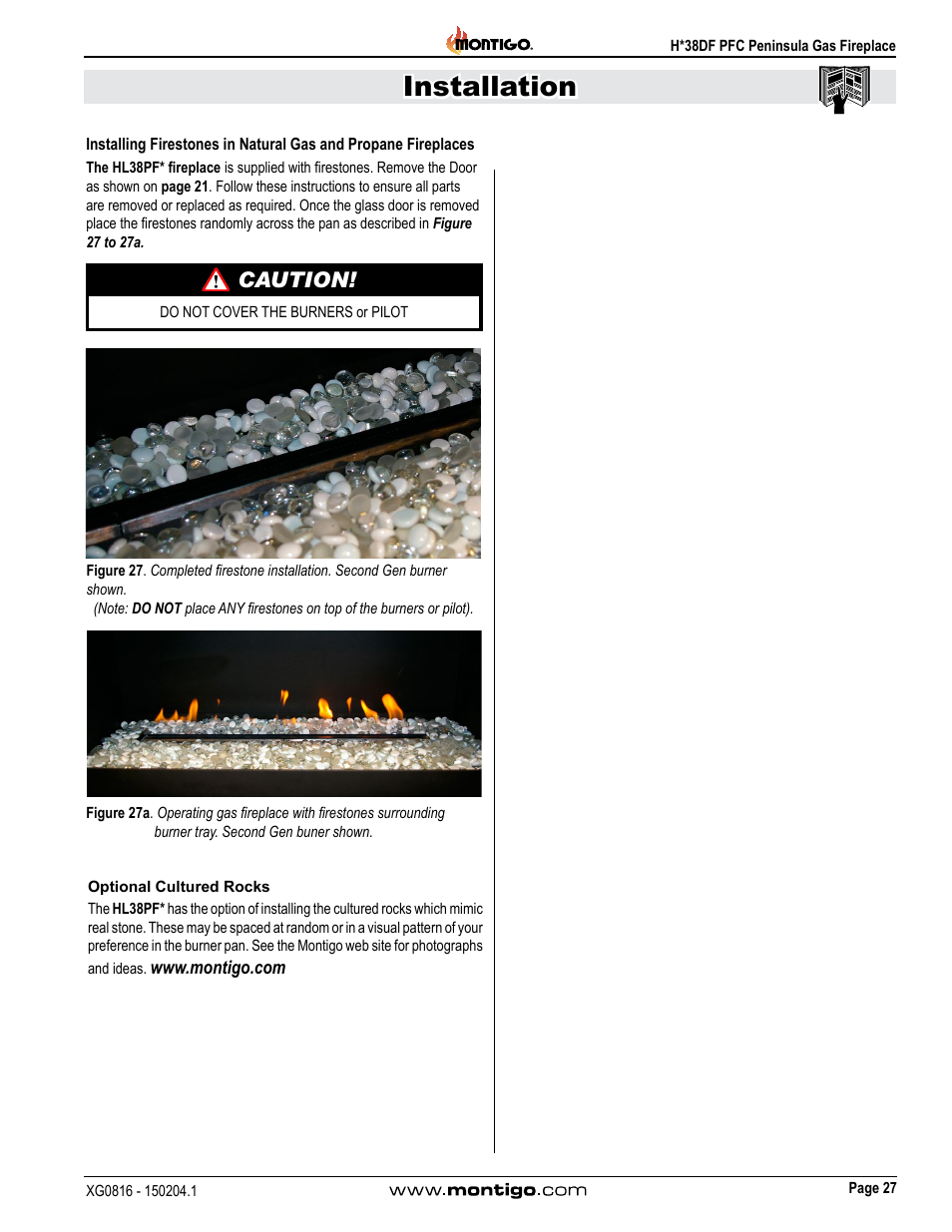 Installation, Caution | Montigo H38DF PFC User Manual | Page 27 / 38