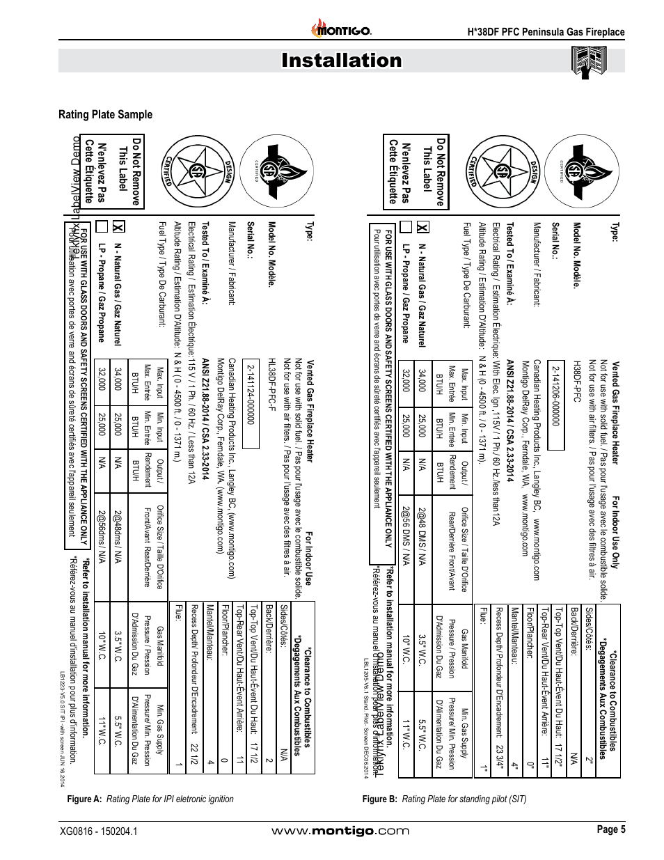 Rating plate sample, Installation | Montigo H38DF PFC User Manual | Page 5 / 38