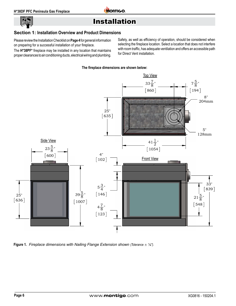 Installation | Montigo H38DF PFC User Manual | Page 6 / 38