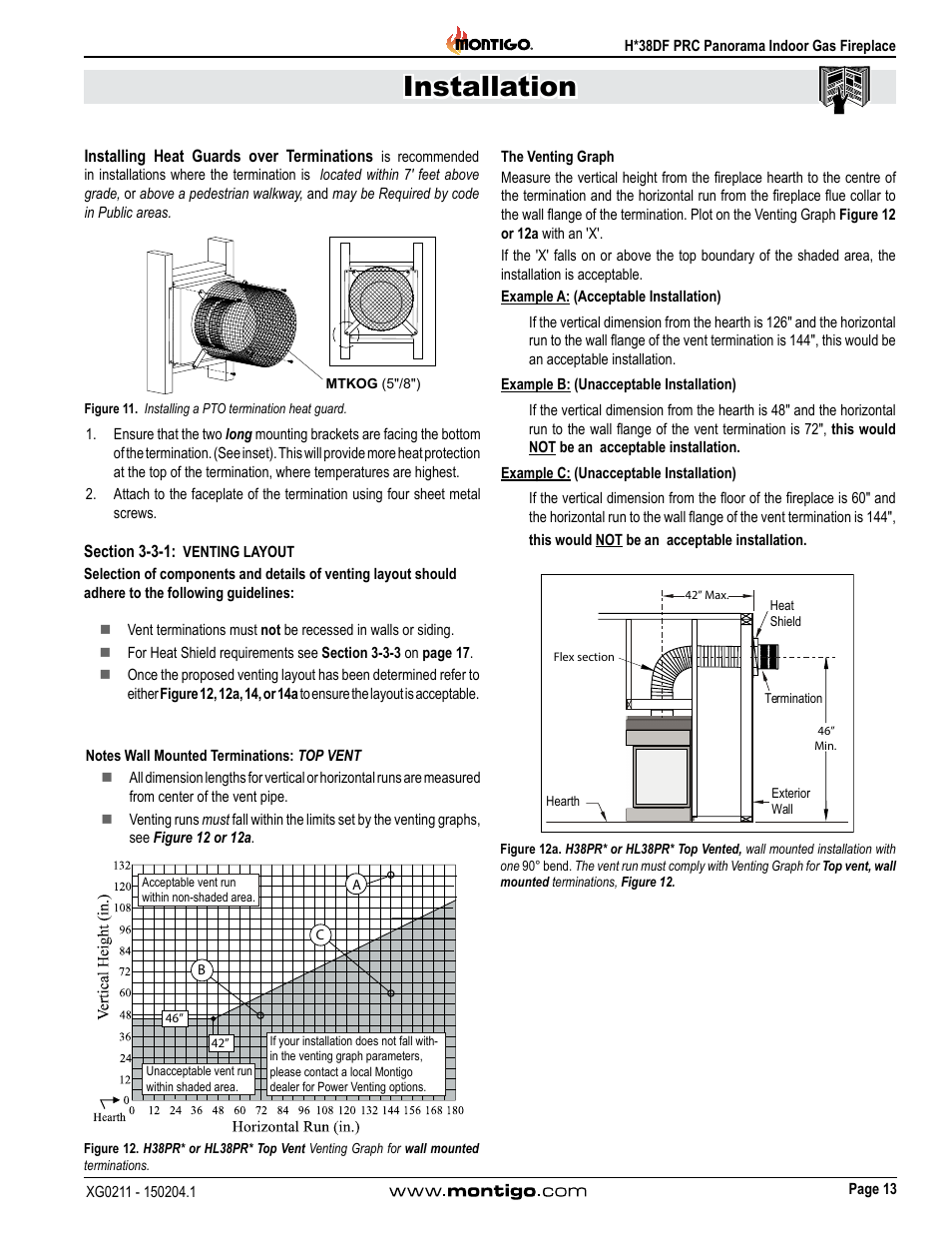Section 3-3-1: venting layout, Installation | Montigo H38DF PRC User Manual | Page 13 / 38