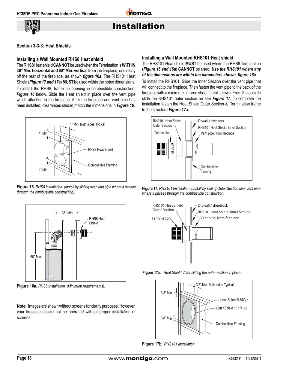 Section 3-3-3: heat shields, Installation | Montigo H38DF PRC User Manual | Page 18 / 38
