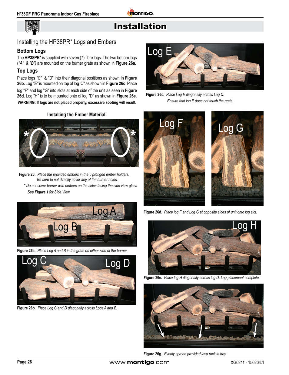 Log a log b log d log c, Log e, Log f | Log g, Log g log h, Installation | Montigo H38DF PRC User Manual | Page 26 / 38