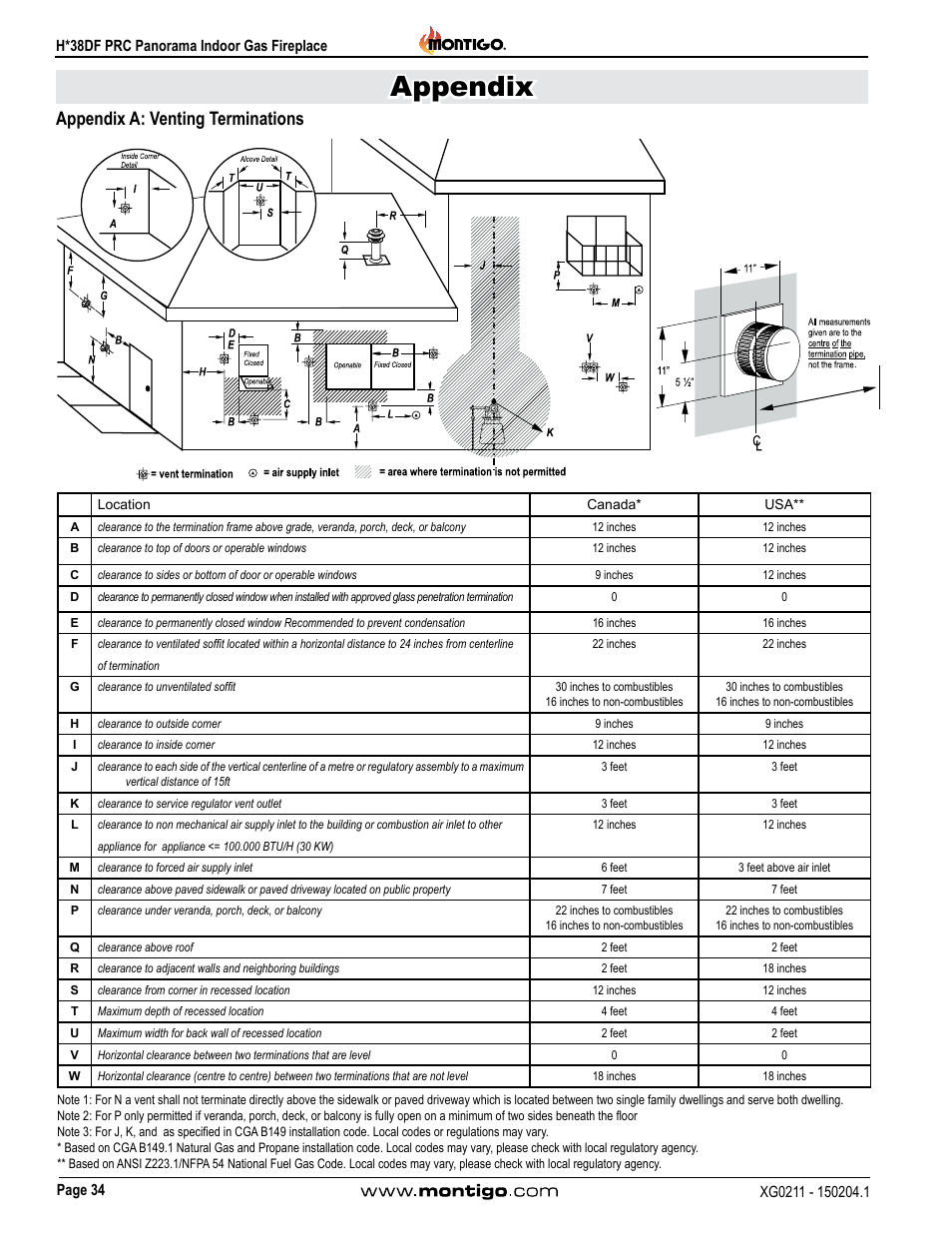 Appendix a: venting terminations, Appendix | Montigo H38DF PRC User Manual | Page 34 / 38