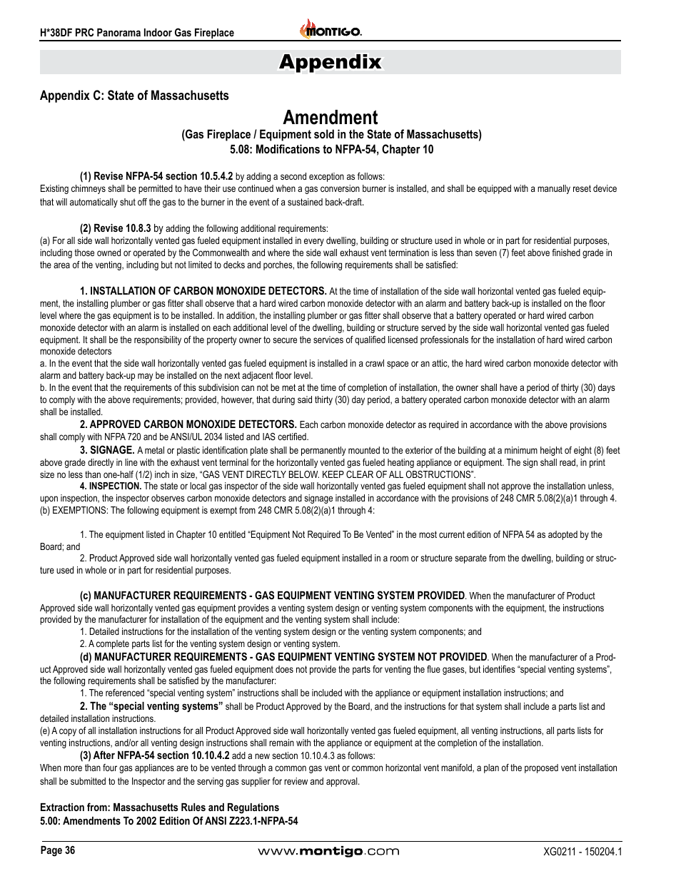 Appendix c: state of massachusetts, Appendix, Amendment | Montigo H38DF PRC User Manual | Page 36 / 38