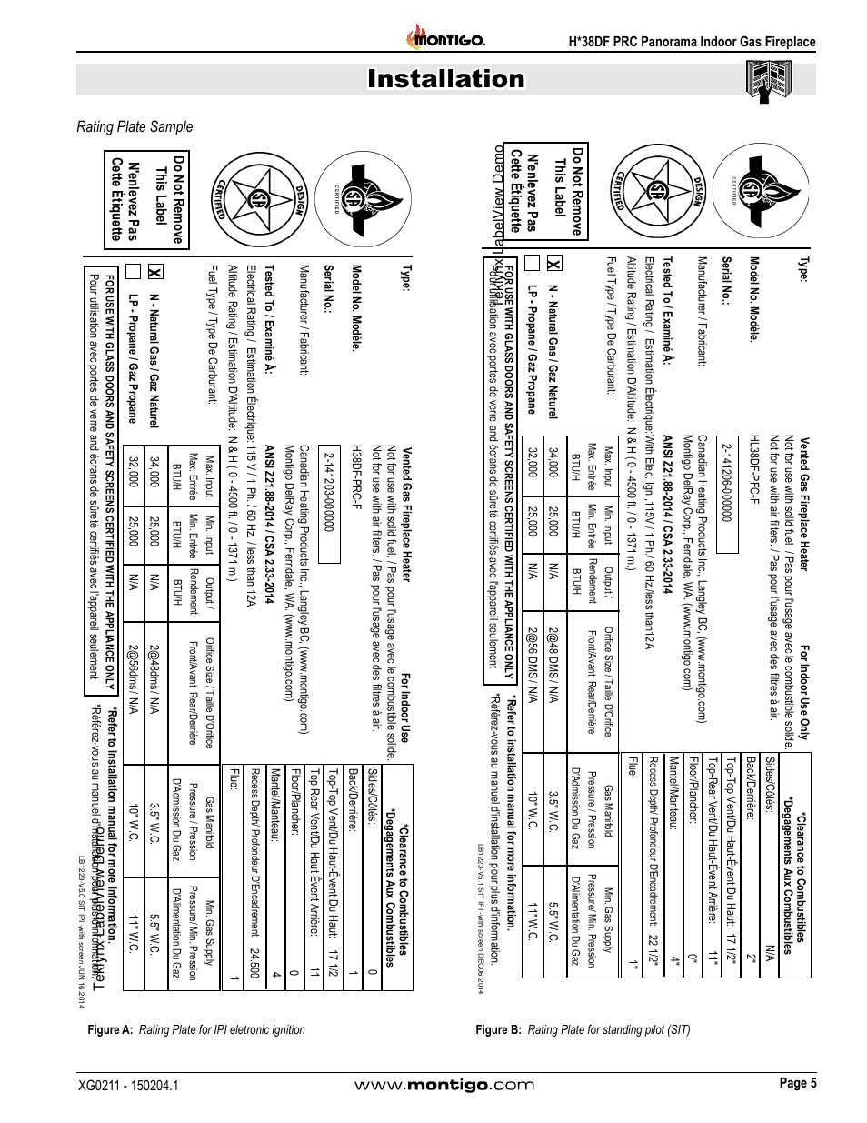 Rating plate sample, Installation | Montigo H38DF PRC User Manual | Page 5 / 38