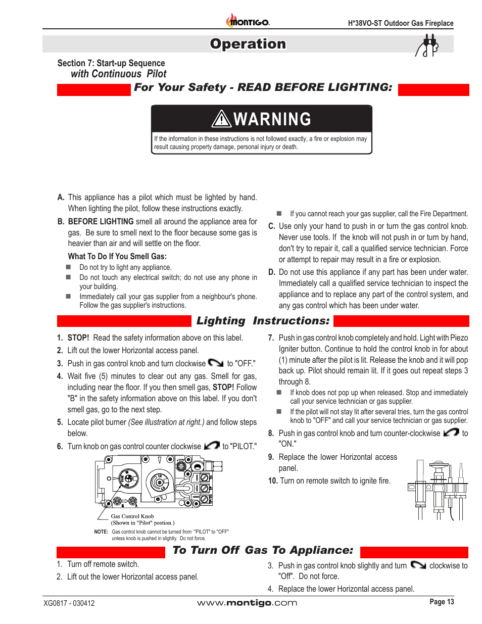 Warning, Operation | Montigo H38SVO-ST User Manual | Page 13 / 20