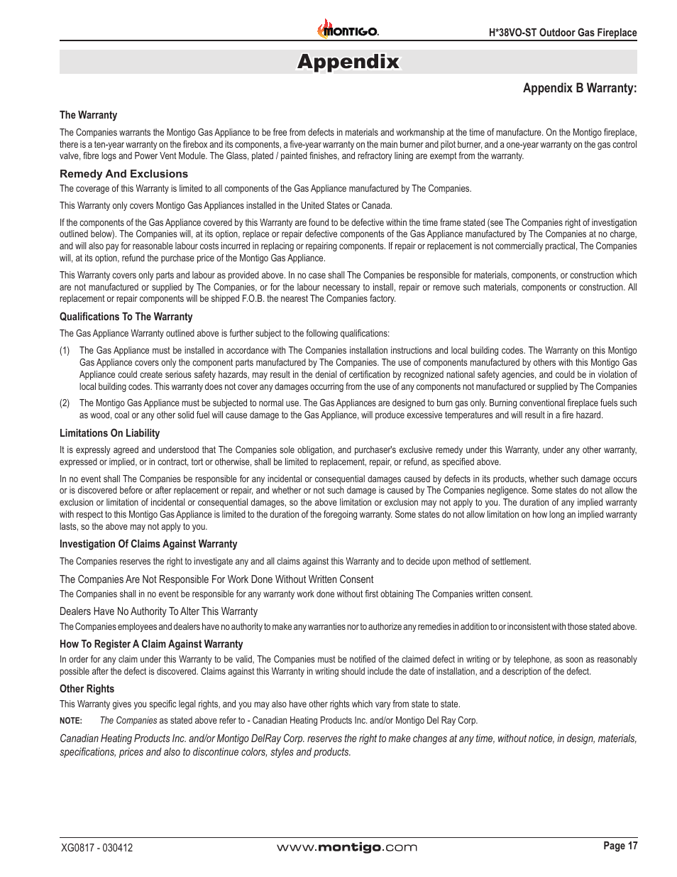 Appendix | Montigo H38SVO-ST User Manual | Page 17 / 20